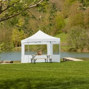 TECTAKE Faltbarer Garten Pavillon 3x3m Mit 2 Seitenteilen – Partyzelt, Anbaupavillon, Festzelt – Weiß 9