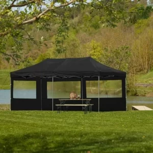 TECTAKE Faltbarer Garten Pavillon 3x6m Mit 2 Seitenteilen – Partyzelt, Anbaupavillon, Festzelt – Schwarz 9
