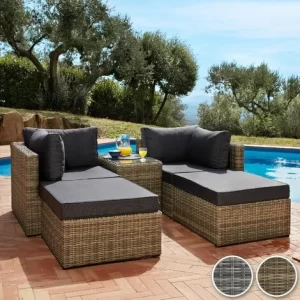 TECTAKE Rattan Lounge Mit Aluminiumgestell San Domino – Gartenlounge, Terrassenmöbel, Rattan Lounge – Grau 9
