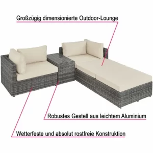 TECTAKE Rattan Lounge Mit Aluminiumgestell San Domino – Gartenlounge, Terrassenmöbel, Rattan Lounge – Grau 11