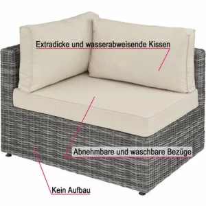 TECTAKE Rattan Lounge Mit Aluminiumgestell San Domino – Gartenlounge, Terrassenmöbel, Rattan Lounge – Grau 13