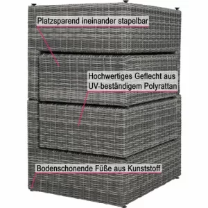 TECTAKE Rattan Lounge Mit Aluminiumgestell San Domino – Gartenlounge, Terrassenmöbel, Rattan Lounge – Grau 15
