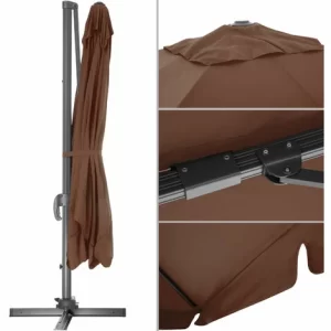 TECTAKE Sonnenschirm Ampelschirm 424cm Mit Fußpedal – Ampelschirm, Sonnenschutz, Gartenschirm – Braun 15