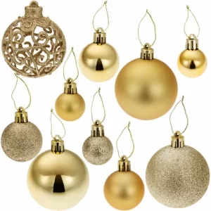 TECTAKE 100 Christbaumkugeln Unzerbrechlich In Gold – Weihnachtskugeln, Weihnachtsbaumschmuck, Christbaumschmuck 15