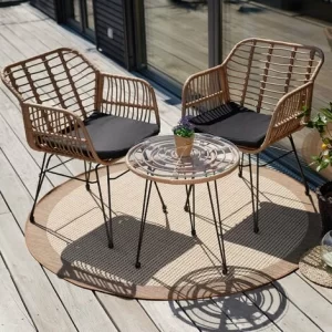 TECTAKE Rattan-Sitzgruppe Molfetta 2+1 – Rattan-Sitzgruppe, Rattanset, Geflechtsessel – Natur 9