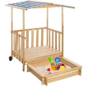 TECTAKE Sandkasten Und Spielveranda Mit Dach 106x105x137cm – Sandkiste, Buddelkasten, Holzsandkasten – Blau 11