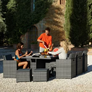 TECTAKE Aluminium Rattan Sitzgruppe New York 6+4+1 Mit Schutzhülle – Gartenlounge, Terrassenmöbel, Rattan Lounge – Grau 9