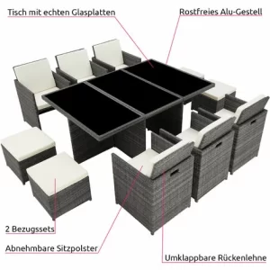 TECTAKE Aluminium Rattan Sitzgruppe New York 6+4+1 Mit Schutzhülle – Gartenlounge, Terrassenmöbel, Rattan Lounge – Grau 13