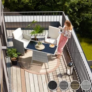TECTAKE Rattan Sitzgruppe Lausanne 2+1 – Gartenlounge, Terrassenmöbel, Rattan Lounge – Natur 9