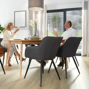 TECTAKE Stuhl Marilyn Stoff, Schwarze Stuhlbeine – Stuhl, Esszimmerstuhl, Wohnzimmerstuhl – Grau/schwarz 9