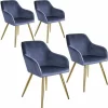 TECTAKE 4er Set Stuhl Marilyn Samtoptik, Goldene Stuhlbeine – Stuhl, Esszimmerstuhl, Wohnzimmerstuhl – Blau/gold 17