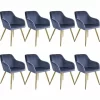 TECTAKE 8er Set Stuhl Marilyn Samtoptik, Goldene Stuhlbeine – Stuhl, Esszimmerstuhl, Wohnzimmerstuhl – Blau/gold 17