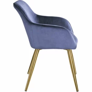 TECTAKE 8er Set Stuhl Marilyn Samtoptik, Goldene Stuhlbeine – Stuhl, Esszimmerstuhl, Wohnzimmerstuhl – Blau/gold 15