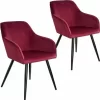 TECTAKE 2er Set Stuhl Marilyn Samtoptik, Schwarze Stuhlbeine – Stuhl, Esszimmerstuhl, Wohnzimmerstuhl – Bordeaux/schwarz 17