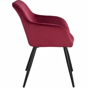 TECTAKE 2er Set Stuhl Marilyn Samtoptik, Schwarze Stuhlbeine – Stuhl, Esszimmerstuhl, Wohnzimmerstuhl – Bordeaux/schwarz 15
