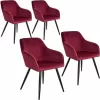 TECTAKE 4er Set Stuhl Marilyn Samtoptik, Schwarze Stuhlbeine – Stuhl, Esszimmerstuhl, Wohnzimmerstuhl – Bordeaux/schwarz 17