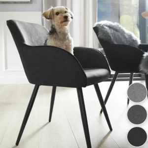 TECTAKE 4er Set Stuhl Marilyn Leinenoptik, Schwarze Stuhlbeine – Esszimmerstuhl, Wohnzimmerstuhl, Küchenstuhl – Schwarz 9
