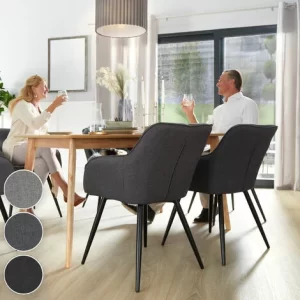 TECTAKE 4er Set Stuhl Marilyn Leinenoptik, Schwarze Stuhlbeine – Esszimmerstuhl, Wohnzimmerstuhl, Küchenstuhl – Schwarz 13