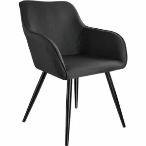 TECTAKE 4er Set Stuhl Marilyn Leinenoptik, Schwarze Stuhlbeine – Esszimmerstuhl, Wohnzimmerstuhl, Küchenstuhl – Schwarz 15