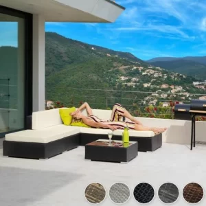 TECTAKE Rattan Lounge Mit Aluminiumgestell Paris – Loungemöbel, Gartenmöbel, Gartengarnitur – Schwarz 9