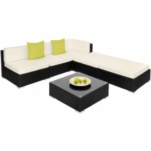 TECTAKE Rattan Lounge Mit Aluminiumgestell Paris – Loungemöbel, Gartenmöbel, Gartengarnitur – Schwarz 11