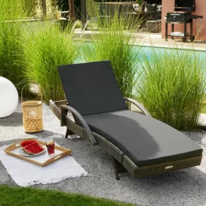 TECTAKE Aluminium Rattan Sonnenliege Océane – Gartenliege, Liegestuhl, Relaxliege – Hellgrau 11