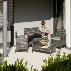 TECTAKE Rattan Sitzgruppe Madeira 3+1 – Gartenlounge, Terrassenmöbel, Rattan Lounge – Schwarz 9