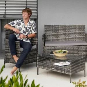 TECTAKE Rattan Sitzgruppe Madeira 3+1 – Gartenlounge, Terrassenmöbel, Rattan Lounge – Schwarz 11
