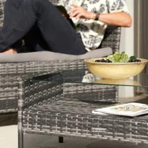 TECTAKE Rattan Sitzgruppe Madeira 3+1 – Gartenlounge, Terrassenmöbel, Rattan Lounge – Schwarz 13