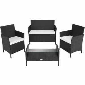 TECTAKE Rattan Sitzgruppe Madeira 3+1 – Gartenlounge, Terrassenmöbel, Rattan Lounge – Schwarz 15