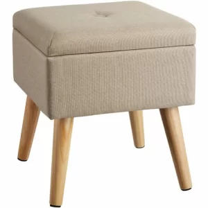 TECTAKE Sitzhocker Elva Gepolstert In Leinenoptik 300kg Mit Stauraum – Sitzhocker Gepolstert In Leinenoptik, Hocker, Möbel – Sand 11