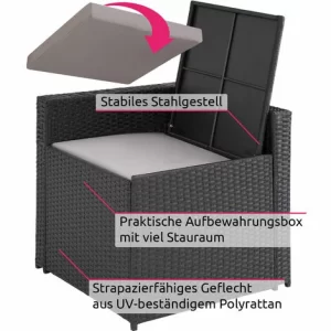 TECTAKE Rattan Lounge Verona – Rattan-Lounge, Rattan-Gartenmöbel, Balkonmöbel – Schwarz 11