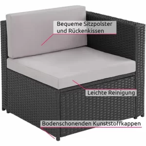 TECTAKE Rattan Lounge Verona – Rattan-Lounge, Rattan-Gartenmöbel, Balkonmöbel – Schwarz 13