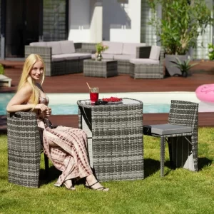 TECTAKE Aluminium Rattanset Bistro Hamburg – Gartenlounge, Terrassenmöbel, Rattan Lounge – Schwarz/braun 9