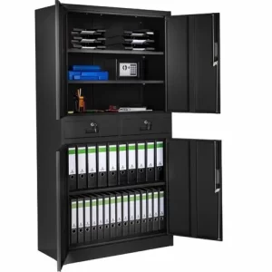 TECTAKE 2er Set Aktenschrank Mit 2 Schubfächern 180x90x40cm – Büroschrank, Rolladenschrank, Hängeregisterschrank – Schwarz 9