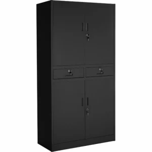 TECTAKE 2er Set Aktenschrank Mit 2 Schubfächern 180x90x40cm – Büroschrank, Rolladenschrank, Hängeregisterschrank – Schwarz 11