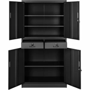 TECTAKE 2er Set Aktenschrank Mit 2 Schubfächern 180x90x40cm – Büroschrank, Rolladenschrank, Hängeregisterschrank – Schwarz 13