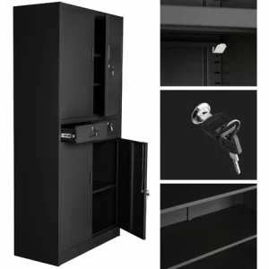 TECTAKE 2er Set Aktenschrank Mit 2 Schubfächern 180x90x40cm – Büroschrank, Rolladenschrank, Hängeregisterschrank – Schwarz 15