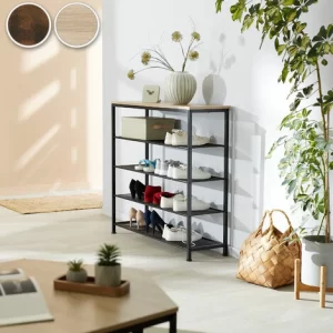 TECTAKE Schuhregal Sheffield 100×30,5x93cm – Schuhregal Mit Gitterablagen, Schuhablage, Schuh-Organizer – Industrial Dunkelbraun 9
