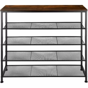 TECTAKE Schuhregal Sheffield 100×30,5x93cm – Schuhregal Mit Gitterablagen, Schuhablage, Schuh-Organizer – Industrial Dunkelbraun 11