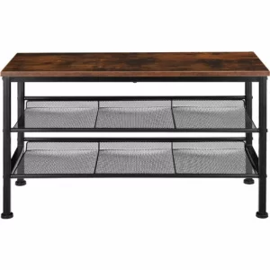 TECTAKE Schuhregal Derry 75,5×30,5×45,5cm – Schuhregal Mit Gitterablagen, Schuhablage, Schuhbank – Industrial Dunkelbraun 13