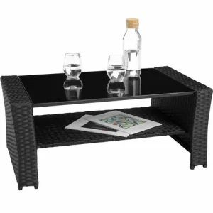 TECTAKE Rattan Sitzgruppe Modena 3+2+1 Inkl. Schutzhülle – Gartenlounge, Terrassenmöbel, Rattan Lounge – Schwarz/grau 13