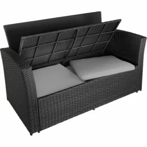 TECTAKE Rattan Sitzgruppe Modena 3+2+1 Inkl. Schutzhülle – Gartenlounge, Terrassenmöbel, Rattan Lounge – Schwarz/grau 15