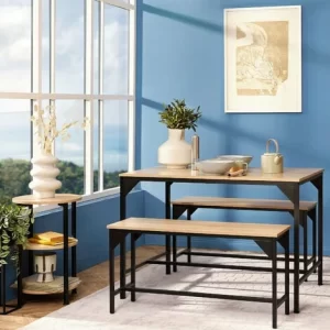 TECTAKE Sitzgruppe Bolton 2 + 1 – Esstisch-Set, Essgruppe, Küchentisch-Set – Industrial Holz Hell, Eiche Sonoma 9