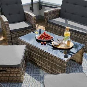TECTAKE Rattan Lounge Bari – Rattan-Lounge, Lounge-Set, Lounge-Gruppe – Schwarz 13