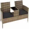 TECTAKE Rattan Gartensitzbank Mit Tisch – Gartenbank, Sitzbank, Holzbank – Natur/dunkelgrau 17