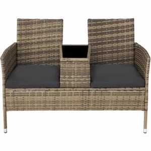 TECTAKE Rattan Gartensitzbank Mit Tisch – Gartenbank, Sitzbank, Holzbank – Natur/dunkelgrau 11