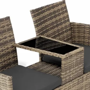 TECTAKE Rattan Gartensitzbank Mit Tisch – Gartenbank, Sitzbank, Holzbank – Natur/dunkelgrau 13