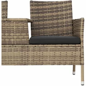 TECTAKE Rattan Gartensitzbank Mit Tisch – Gartenbank, Sitzbank, Holzbank – Natur/dunkelgrau 15