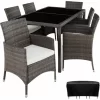 TECTAKE Rattan Sitzgruppe 6+1 Mit Schutzhülle – Gartenlounge, Terrassenmöbel, Rattan Lounge – Grau/weiß 19